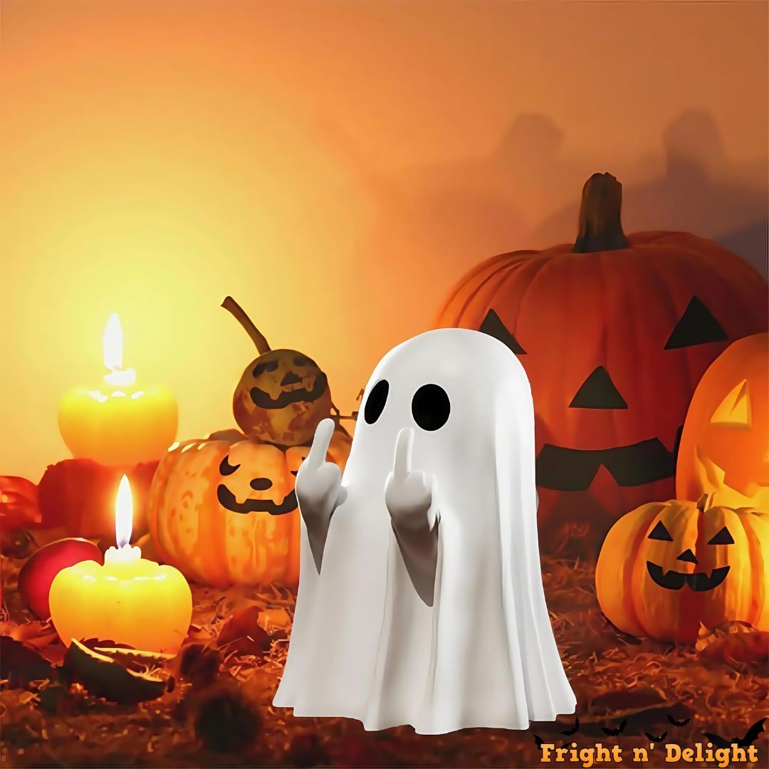 Spooky Finger Salute Boo! Ghost Figurine