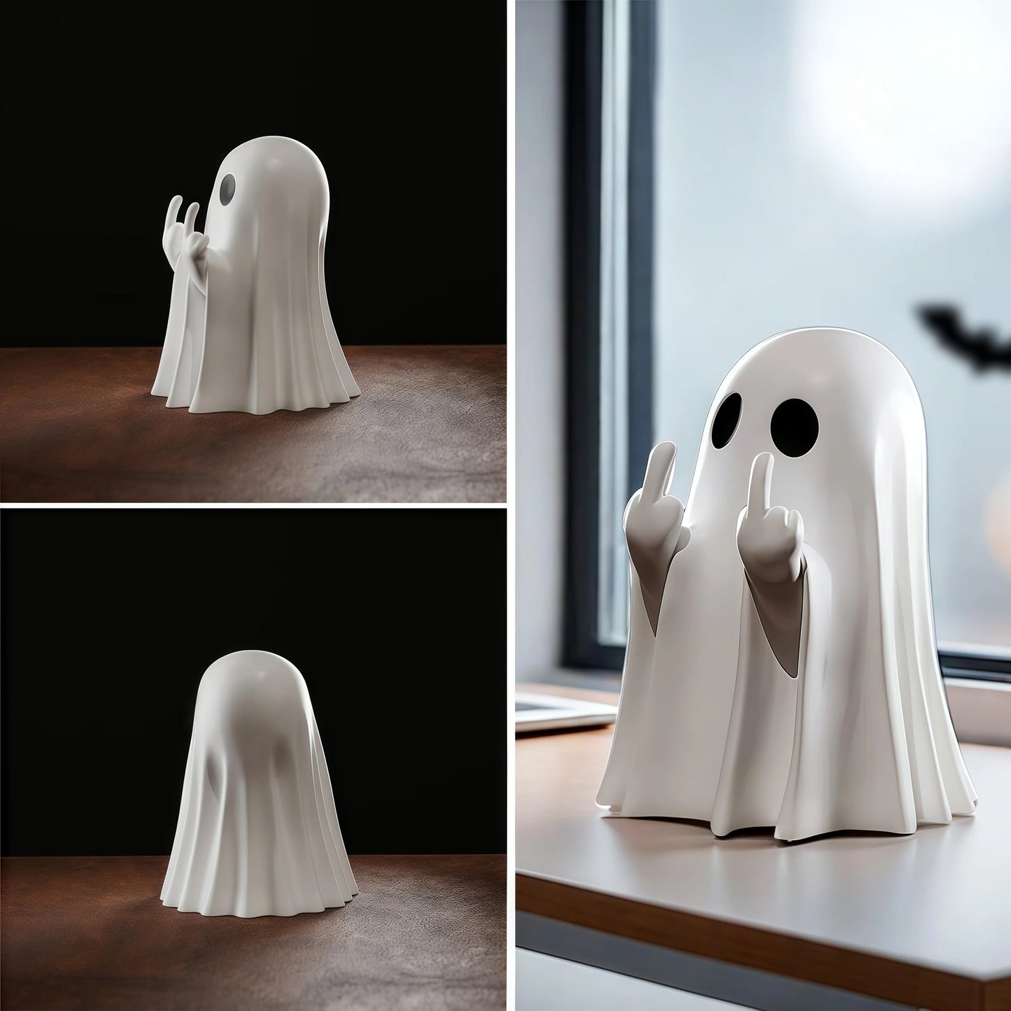 Rebel Middle Finger Ghost Figurine – Spooky & Funny Halloween Décor